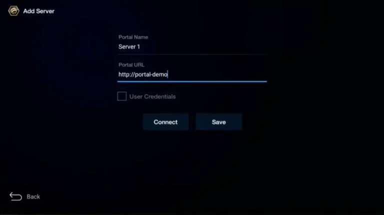 Configuring the portal URL and server settings in the iptvon application for streaming.