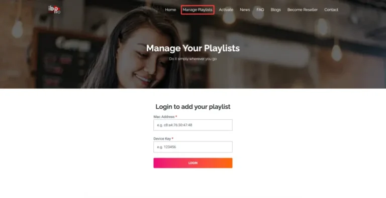 Logging into the iptvon portal to manage streaming playlists using Mac address and device key authentication.