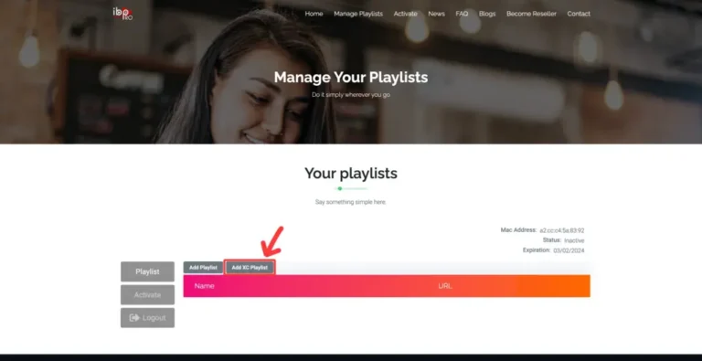 Step-by-step setup for iptvon users adding an XC playlist to their web management portal.