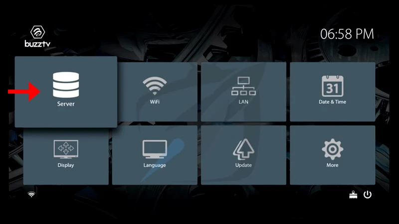 Selecting the Server icon on a BuzzTV interface to configure iptvon streaming service details.