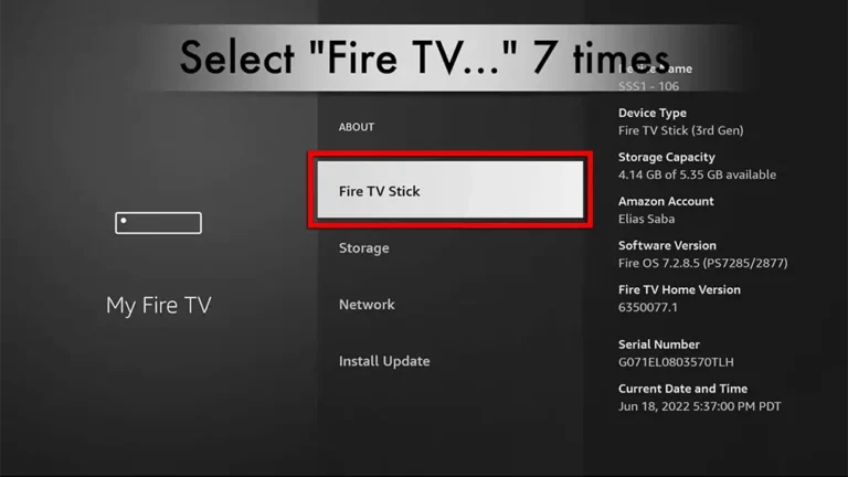 Enabling developer options on Amazon Fire Stick to prepare for iptvon application installation.