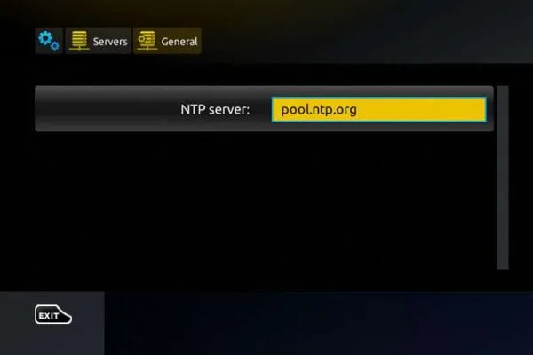 Setting up the NTP server address in the iptvon system menu to synchronize time for accurate EPG data.