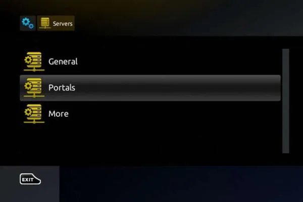 Navigating to the Portals menu to configure server settings on the iptvon app for live streaming.