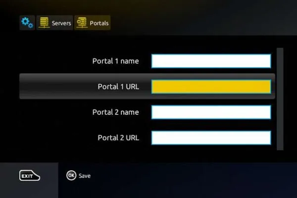 User entering server details into the iptvon portal URL settings for live television streaming access.