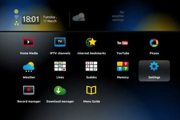 Navigating the smart TV dashboard to access iptvon channels and media streaming applications easily.