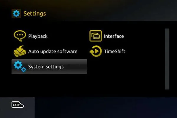 Navigating the system settings menu to configure your iptvon streaming service and manage software updates.