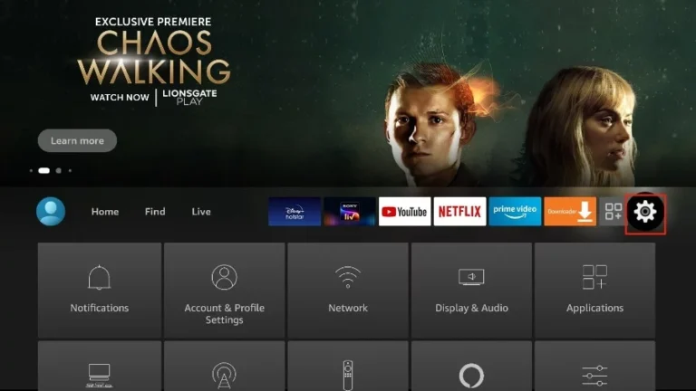 Navigating to the settings menu on a streaming device to configure the iptvon app for live media playback.